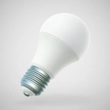 3D LED white light bulb on gray background. Stock Illustration