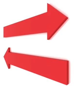 3d left and right red arrows, isolated on white Stock Illustration