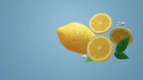 The 3d lemon object on blue for food content.. Stock Illustration