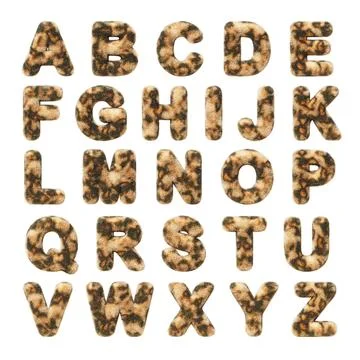 3d leopard alphabet, fluffy letters with spotted pattern render. English abc 스톡 일러스트