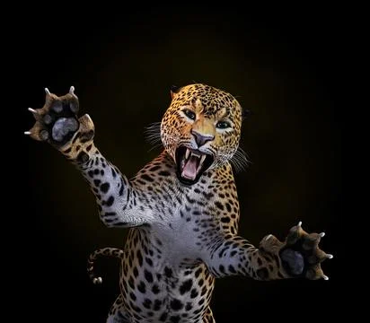 3D Leopard attacking Stock Illustration