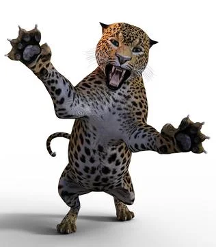 3D Leopard attacking Stock Illustration