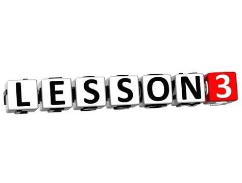 3d lesson button click here block text Stock Illustration