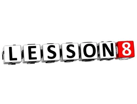 3d lesson button click here block text Stock Illustration