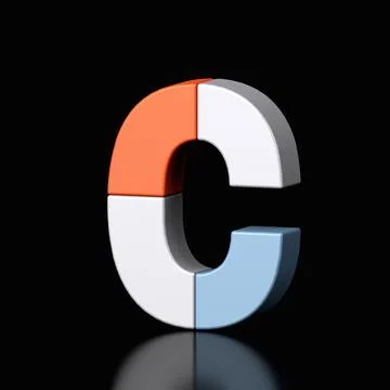 3d letter C plastic orange and blue from alphabet isolated in a black Stock Illustration