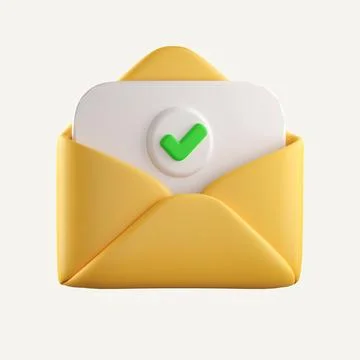 3D Letter with checklist in envelope completed Realistic elements. task isolated Stock Photos
