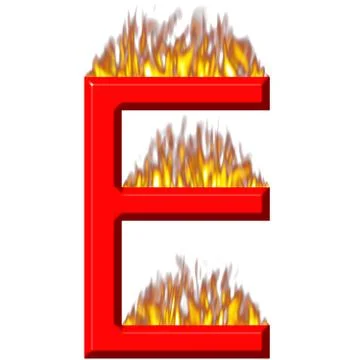 3D Letter E on Fire Stock Illustration