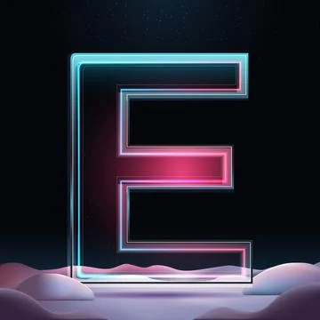 3D letter E with neon light insight. Glass letter with sparkles and winter Stock Illustration