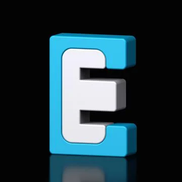3d letter E plastic light blue and white from alphabet isolated Stock Illustration