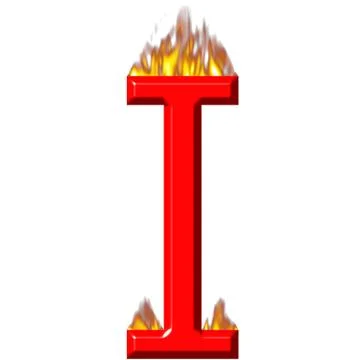 3D Letter I on Fire Stock Illustration