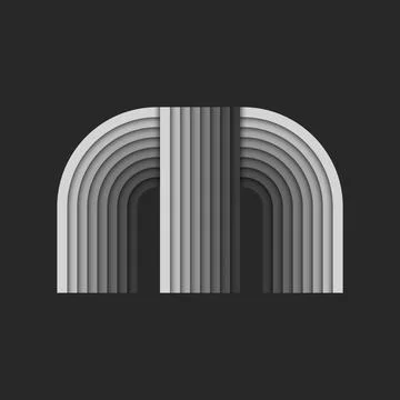 3d letter M initial monogram logo, layers levels gray gradient parallel str.. Stock Illustration