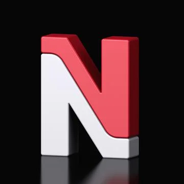 3d letter N plastic red and white from alphabet isolated in a black Stock Illustration
