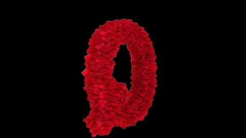 3D letter Q made of red roses appearing and seamless turning Stock Footage 74739394