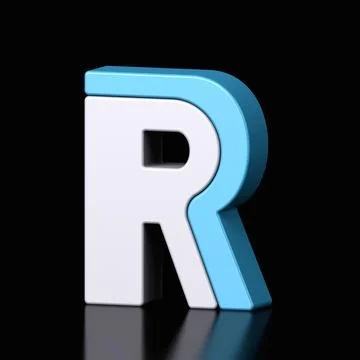 3d letter R plastic light blue and white from alphabet isolated in a black Stock Illustration