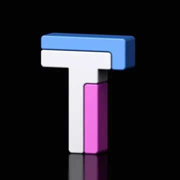 3d letter T plastic light blue and pink from alphabet isolated in a black Stock Illustration