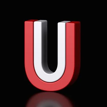 3d letter U plastic red and white from alphabet isolated in a black Stock Illustration