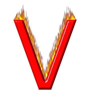 3D Letter V on Fire Stock Illustration