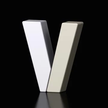 3d letter V plastic gray and white from alphabet isolated in a black Stock Illustration