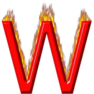 3D Letter W on Fire Stock Illustration