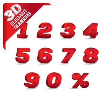 3D Letters; 0, 1, 2, 3, 4, 5, 6, 7, 8, 9 numeral alphabet in red colour - Vector Illustrazione stock