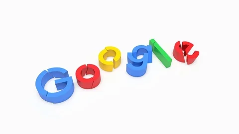 3D Letters G,o,o,g,l and e fall down and crash forming word Google. Stock Footage 78548072