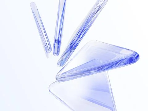 3d light blue background with glass transparent triangle shapes. Abstract 스톡 일러스트