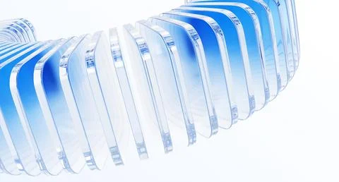 3d light blue background with row of glass transparent square plates. Abstract Stock Illustration