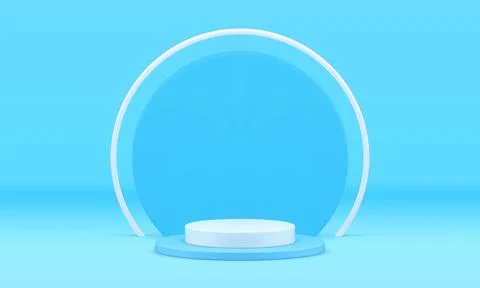3d light blue podium pedestal geometric showcase mockup for presentation real Stock Illustration