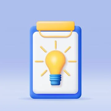 3D Light Bulb in Clipboard Stock Illustration