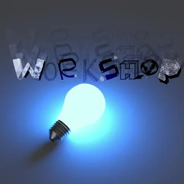 3d light bulb growing design word workshop as concept Illustrazione stock