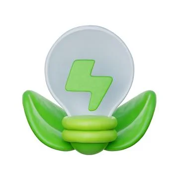 3D light bulb with plant, Environmental Alternative Energy, Clean Energy, c.. Stock Illustration