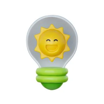 3D light bulb with sun, Environmental Alternative Energy, Clean Energy, car.. Stock Illustration