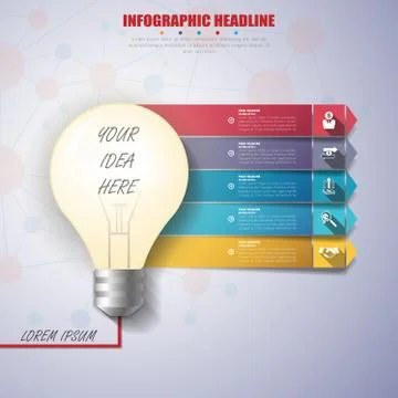 3d light bulb timeline infographics with icons set. vector. illustration. Illustrazione stock