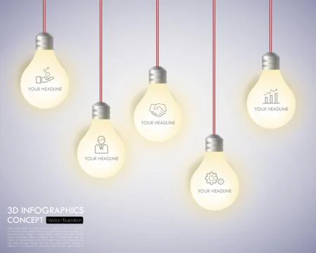 3d light bulb timeline infographics with icons set. vector. illustration. Stock Illustration