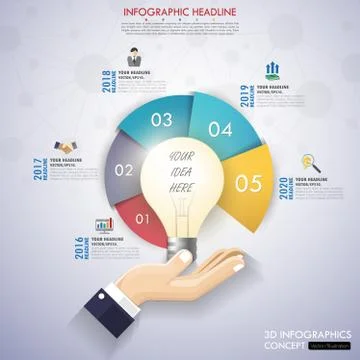 3d light bulb timeline infographics with icons set. vector. illustration. Stock Illustration
