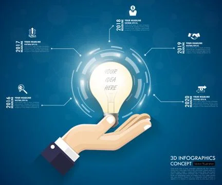 3d light bulb timeline infographics with icons set. vector. illustration. Stock Illustration