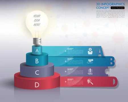 3d light bulb timeline infographics with icons set. vector. illustration. Stock Illustration