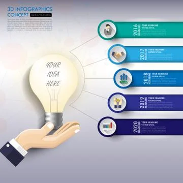 3d light bulb timeline infographics with icons set. vector. illustration. Stock Illustration