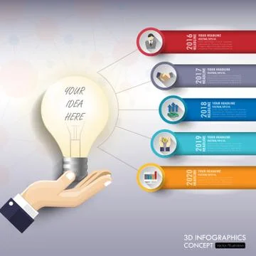 3d light bulb timeline infographics with icons set. vector. illustration. Stock Illustration
