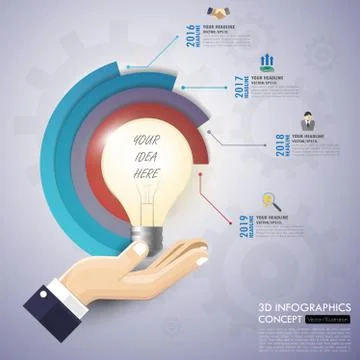 3d light bulb timeline infographics with icons set. vector. illustration. Stock Illustration