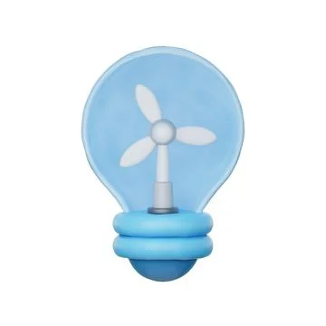 3D light bulb with wind, Environmental Alternative Energy, Clean Energy, ca.. Stock Illustration