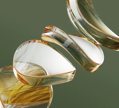 3d light green background with gold glass wave curve disks. Luxury crystal Stock Illustration
