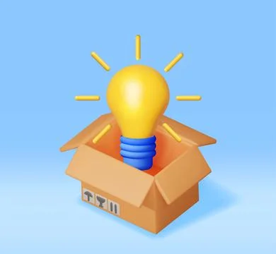 3D Light Idea Bulb Ejected from Cardboard Box 스톡 일러스트