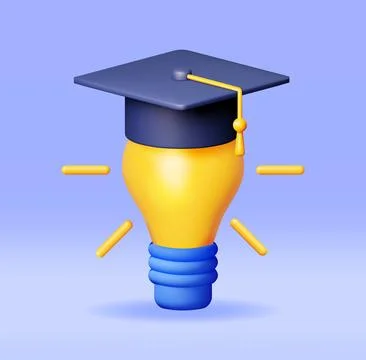 3D Light Idea Bulb with Graduation Cap イラスト素材