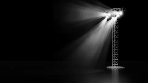 3d lighting equipment, spotlight shines, black background. 3d illustration .. Stock Footage 285832006