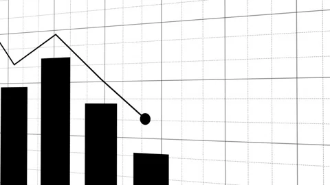 3D line graph crash animation with camera tracking and data progress falling. Vídeos de archivo 326255504