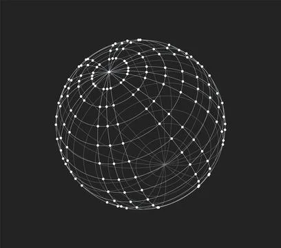 3D line mesh grid globe with white node points 스톡 일러스트