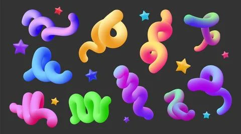 3d line shape set. Abstract liquid color gradient object, fluid graphic with Stock Illustration