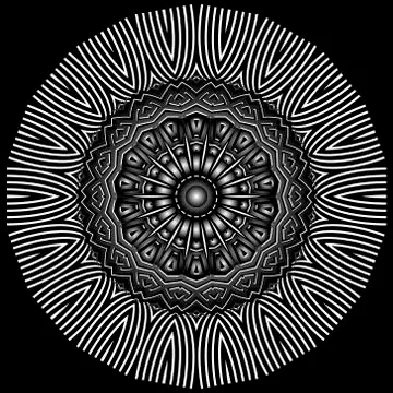 3d lines mandala pattern. Greek key meanders round floral ornament. Line art  Stock Illustration