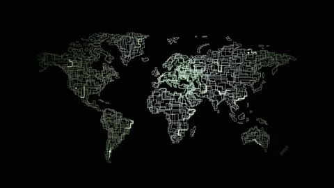 3d lines stylized map of world cyber global network concept animation Stock-Footage 109289204